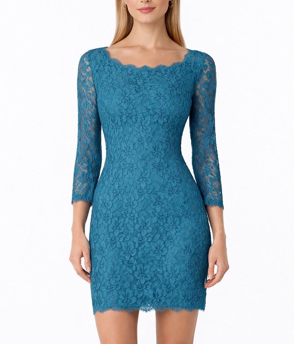 Diane von Furstenberg Zarita Turquoise Lace Sheath Dress Size 4